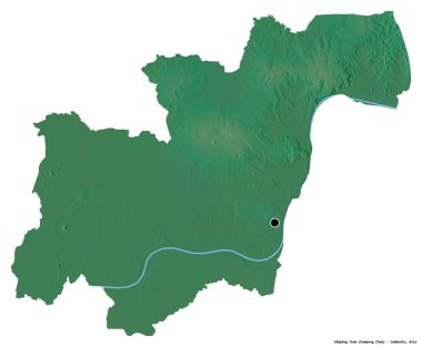 Kamboçya 'nın başkenti Kampong Cham' ın beyaz arka planda izole edilmiş hali. Topografik yardım haritası. 3B görüntüleme