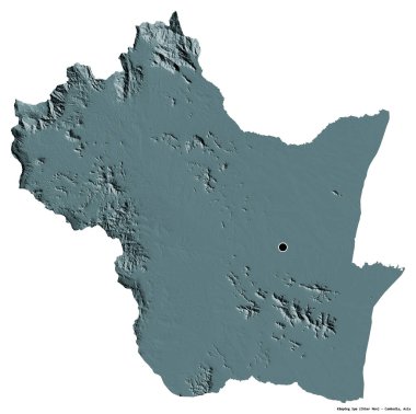Kamboçya 'nın başkenti Kampong Sp' in beyaz arka planda izole edilmiş hali. Renkli yükseklik haritası. 3B görüntüleme