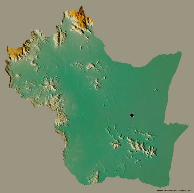 Kamboçya 'nın başkenti Kampong Sp' in katı renk arkaplanı ile izole edilmiş hali. Topografik yardım haritası. 3B görüntüleme