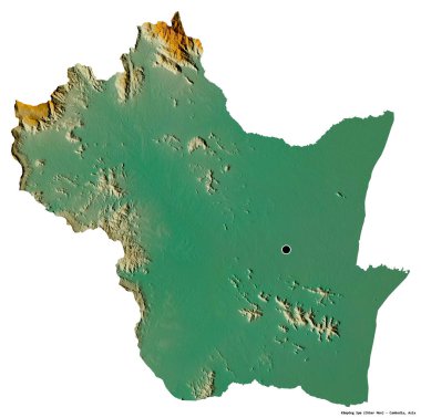Kamboçya 'nın başkenti Kampong Sp' in beyaz arka planda izole edilmiş hali. Topografik yardım haritası. 3B görüntüleme