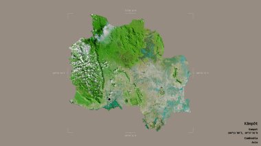 Kamboçya bölgesi, Kamboçya bölgesi, jeoreferatlı bir sınır kutusunda sağlam bir arka planda izole edilmiş. Etiketler. Uydu görüntüleri. 3B görüntüleme