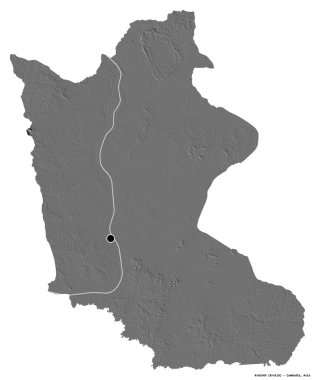 Kamboçya 'nın başkenti Kracheh' nin beyaz arka planda izole edilmiş hali. Çift seviyeli yükseklik haritası. 3B görüntüleme