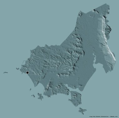 Krong Preah Sihanouk 'un şekli, Kamboçya Belediyesi, başkenti katı bir renk arkaplanı ile izole edilmiştir. Renkli yükseklik haritası. 3B görüntüleme