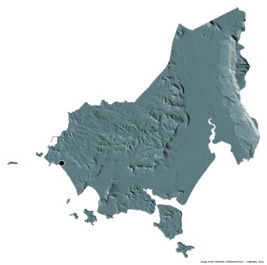 Krong Preah Sihanouk 'un şekli, Kamboçya Belediyesi, başkenti beyaz arka planda izole edilmiş. Renkli yükseklik haritası. 3B görüntüleme