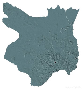Kamboçya 'nın başkenti Mondol Kiri' nin beyaz arka planda izole edilmiş hali. Renkli yükseklik haritası. 3B görüntüleme