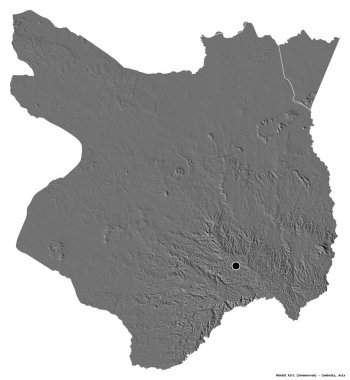 Kamboçya 'nın başkenti Mondol Kiri' nin beyaz arka planda izole edilmiş hali. Çift seviyeli yükseklik haritası. 3B görüntüleme
