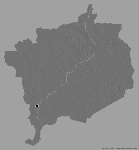 中央アフリカ共和国の県であるオート コトトの形で その首都はしっかりとした色の背景に隔離されています 標高マップ 3Dレンダリング — ストック写真