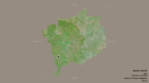 中央アフリカ共和国のオート コトト県の地域は 洗練された境界線の箱の中にしっかりとした背景に隔離されています ラベル 衛星画像 3Dレンダリング — ストック写真