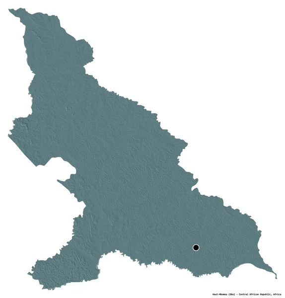 中央アフリカ共和国のハウトムボム県の形で その首都は白い背景に隔離されています 色の標高マップ 3Dレンダリング — ストック写真
