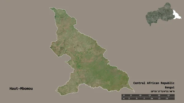 中非共和国上姆博穆省的形状 其首都在坚实的背景下与世隔绝 距离尺度 区域预览和标签 卫星图像 3D渲染 — 图库照片