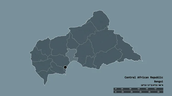 以首都 主要区域分部和分离的凯莫地区为首都的中非共和国的绝望状态 彩色高程图 3D渲染 — 图库照片