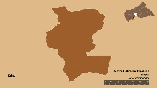 Kształt Kemo Prefektury Republiki Środkowoafrykańskiej Stolicą Odizolowaną Solidnym Tle Skala — Zdjęcie stockowe