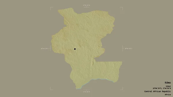 中央アフリカ共和国のケモ県の地域は 洗練された境界の箱の中にしっかりとした背景に隔離されています ラベル 地形図 3Dレンダリング — ストック写真