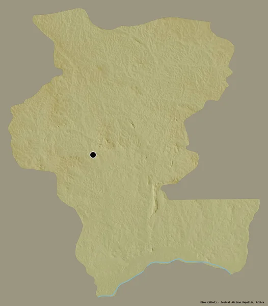 中央アフリカ共和国のケモ県の形で その首都はしっかりとした色背景に隔離されています 地形図 3Dレンダリング — ストック写真