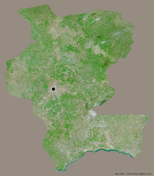中央アフリカ共和国のケモ県の形で その首都はしっかりとした色背景に隔離されています 衛星画像 3Dレンダリング — ストック写真