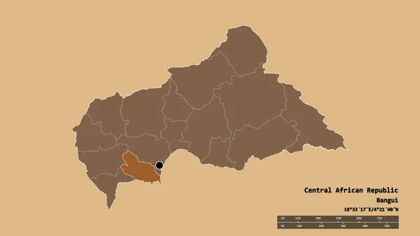 以首都 主要区域分部和分离的洛巴耶地区为首都的中非共和国的绝望状态 图形纹理的组成 3D渲染 — 图库照片