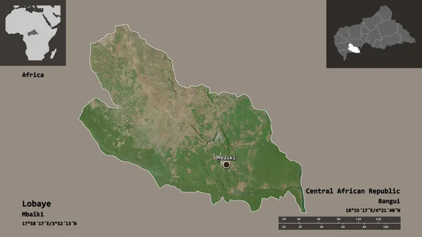 Shape Lobaye Prefecture Central African Republic Its Capital Distance Scale — Stock Photo, Image