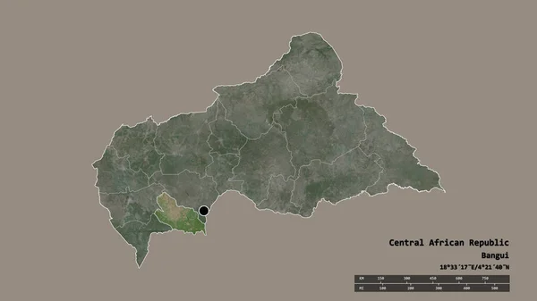 以首都 主要区域分部和分离的洛巴耶地区为首都的中非共和国的绝望状态 卫星图像 3D渲染 — 图库照片