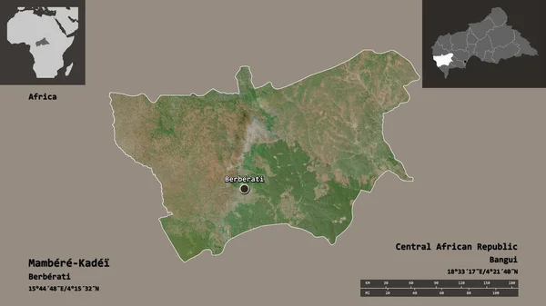 中非共和国的Mambere Kadei省的形状及其首都 距离刻度 预览和标签 卫星图像 3D渲染 — 图库照片