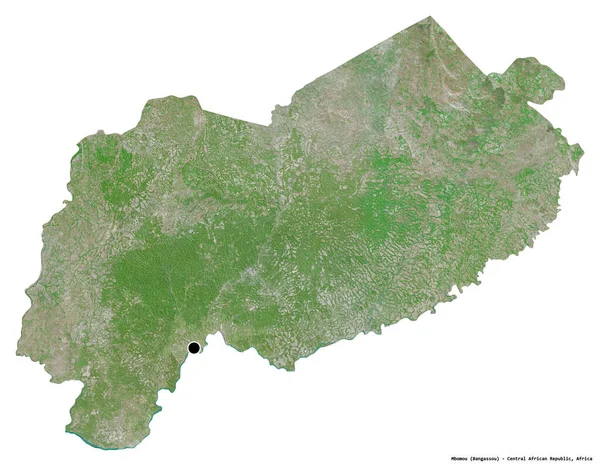 中央アフリカ共和国のムボモウ県の形で その首都は白い背景に孤立しています 衛星画像 3Dレンダリング — ストック写真