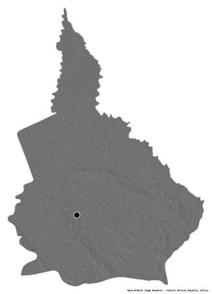 中央アフリカ共和国の経済県 ナナグレビジの形で その首都は白い背景に孤立しています 標高マップ 3Dレンダリング — ストック写真
