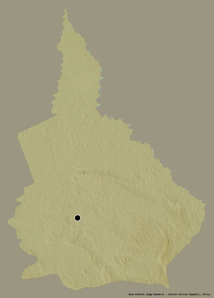 中央アフリカ共和国の経済県 ナナグレビジの形で その首都はしっかりとした色の背景に隔離されています 地形図 3Dレンダリング — ストック写真