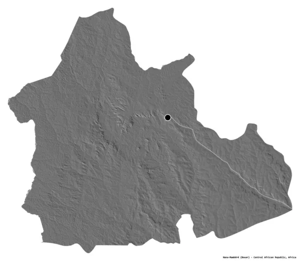中央アフリカ共和国の県であるナナマンベレの形で 首都は白い背景に孤立している 標高マップ 3Dレンダリング — ストック写真
