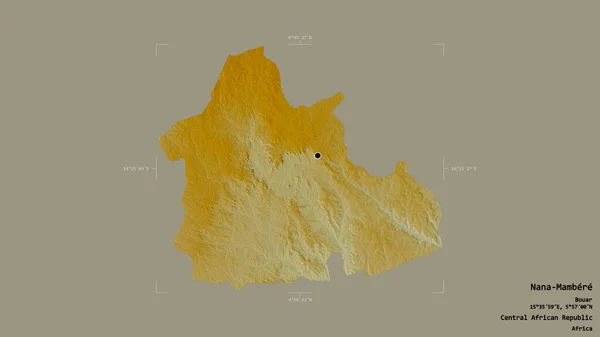 中央アフリカ共和国のナナマンベレ県の地域は 優れた境界線の箱の中にしっかりとした背景に隔離されています ラベル 地形図 3Dレンダリング — ストック写真