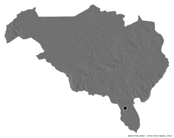 中非共和国奥姆贝拉 姆波科省的形状 其首都因白色背景而孤立 Bilevel高程图 3D渲染 — 图库照片