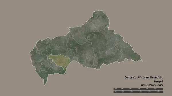 以首都 主要区域分部和分离的乌姆贝拉 姆波科地区为首都的中非共和国的绝望状态 卫星图像 3D渲染 — 图库照片