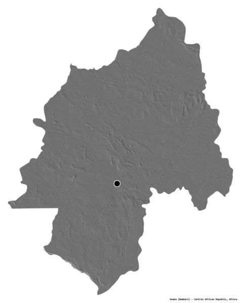 中央アフリカ共和国の県である大阪市の形で その首都は白い背景に孤立している 標高マップ 3Dレンダリング — ストック写真