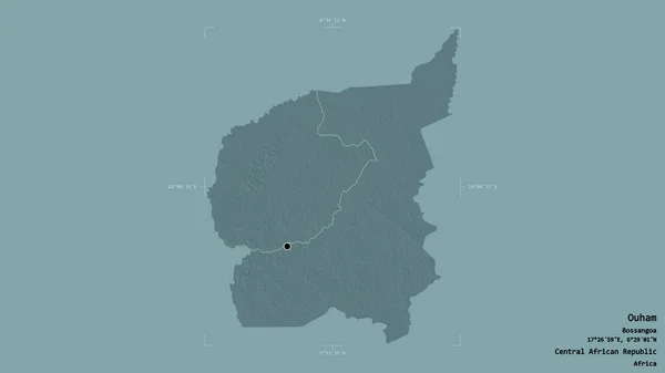 中非共和国瓦姆省的一个地区 以坚实的背景隔离在一个地理参照框中 彩色高程图 3D渲染 — 图库照片