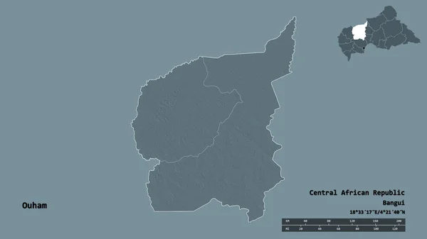Σχήμα Ouham Νομός Της Κεντροαφρικανικής Δημοκρατίας Την Πρωτεύουσά Του Απομονωμένη — Φωτογραφία Αρχείου