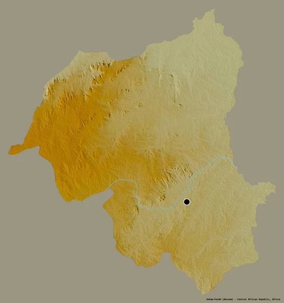 中非共和国瓦姆 彭德省的形状 其首都以纯色背景隔离 地形浮雕图 3D渲染 — 图库照片