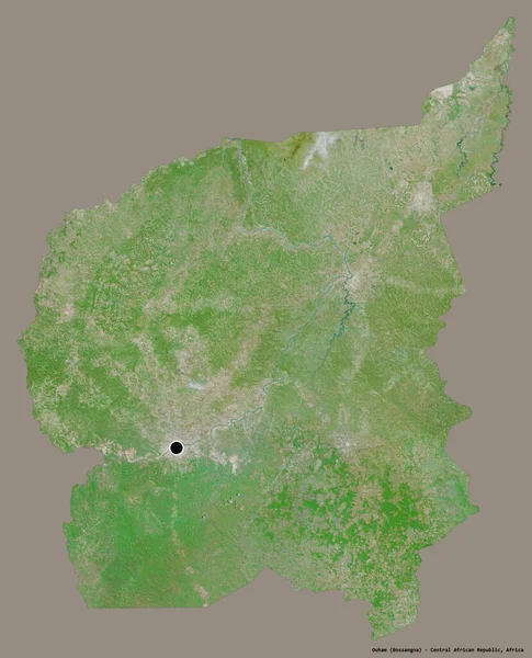 中央アフリカ共和国の州 オハムの形で その首都はしっかりとした色の背景に隔離されています 衛星画像 3Dレンダリング — ストック写真