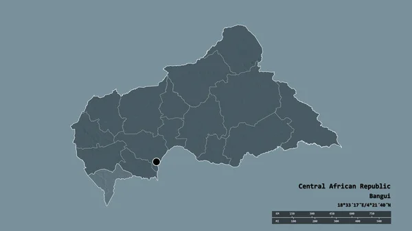 以首都 主要区域分部和分离的桑加 姆巴雷地区为首都的中非共和国的绝望状态 彩色高程图 3D渲染 — 图库照片