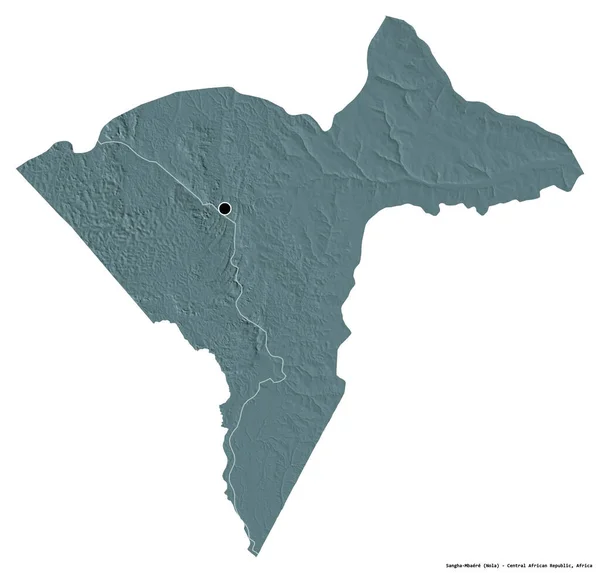 中非共和国经济都道府县Sangha Mbaere的形状 其首都因白人背景而孤立 彩色高程图 3D渲染 — 图库照片