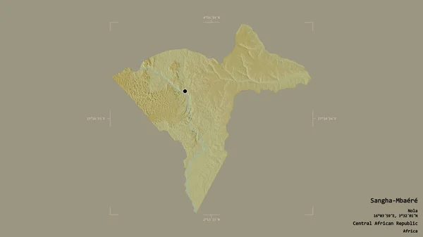 中央アフリカ共和国の経済省のSangha Mbaere地域は 洗練された境界ボックス内の強固な背景に隔離されています ラベル 地形図 3Dレンダリング — ストック写真
