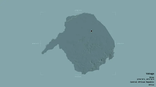 中央アフリカ共和国のバカガ県の地域は 洗練された境界の箱の中にしっかりとした背景に隔離されています ラベル 色の標高マップ 3Dレンダリング — ストック写真