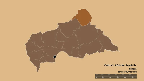 Zdesperowany Kształt Republiki Środkowoafrykańskiej Stolicą Głównym Oddziałem Regionalnym Oddzielonym Obszarem — Zdjęcie stockowe