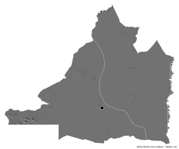 柬埔寨省Banteay Meanchey的形状 其首都被白色背景隔离 Bilevel高程图 3D渲染 — 图库照片