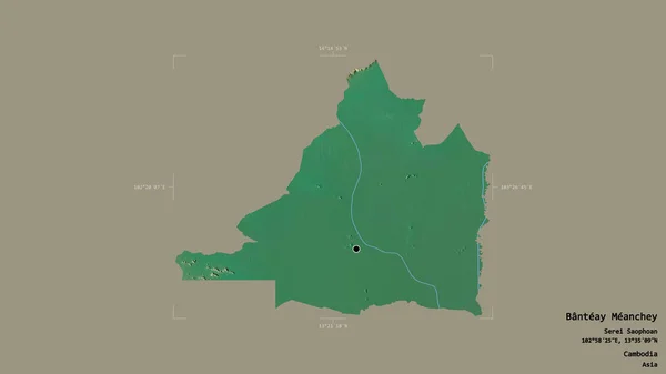 バンテイ県バンテイ県バンテイ県は 地理的に結合した箱の中にしっかりとした背景に隔離されています ラベル 地形図 3Dレンダリング — ストック写真