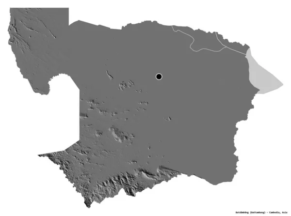 柬埔寨省Batdambang的形状 其首都被白色背景隔离 Bilevel高程图 3D渲染 — 图库照片