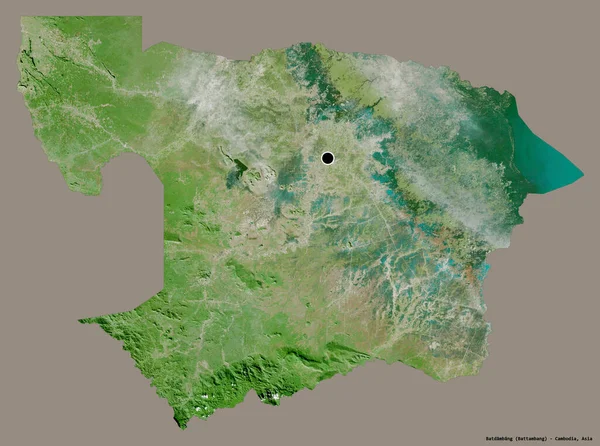 柬埔寨的Batdambang形状 其首都用纯色背景隔开 卫星图像 3D渲染 — 图库照片