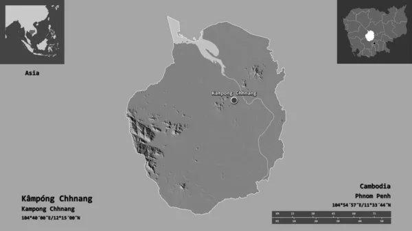 Form Kampong Chhnang Provinsen Kambodja Och Dess Huvudstad Avståndsskala Förhandsvisningar — Stockfoto