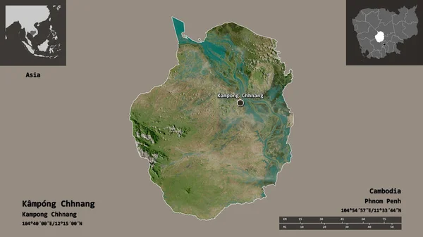 Форма Кампонг Чанг Камбоджа Столиця Масштаб Відстаней Превью Етикетки Супутникові — стокове фото