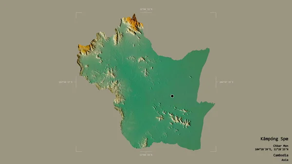 カンボジアのカンボジア州カンポン スプの地域は 洗練された境界線の箱の中にしっかりとした背景に隔離されています ラベル 地形図 3Dレンダリング — ストック写真