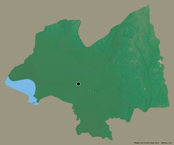 柬埔寨柬埔寨磅图姆省的形状 其首都以纯色背景隔离 地形浮雕图 3D渲染 — 图库照片