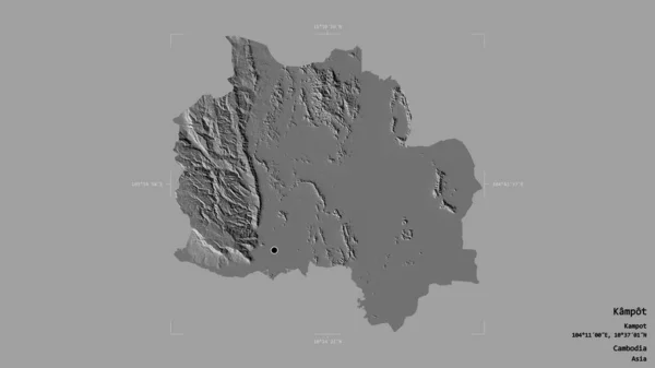 カンボジアのカンポット州の地域は 洗練された境界ボックスにしっかりとした背景に隔離されています ラベル 標高マップ 3Dレンダリング — ストック写真