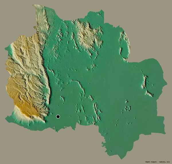 Форма Кампот Провінція Камбоджа Столицею Ізольованою Суцільному Кольоровому Тлі Карта — стокове фото